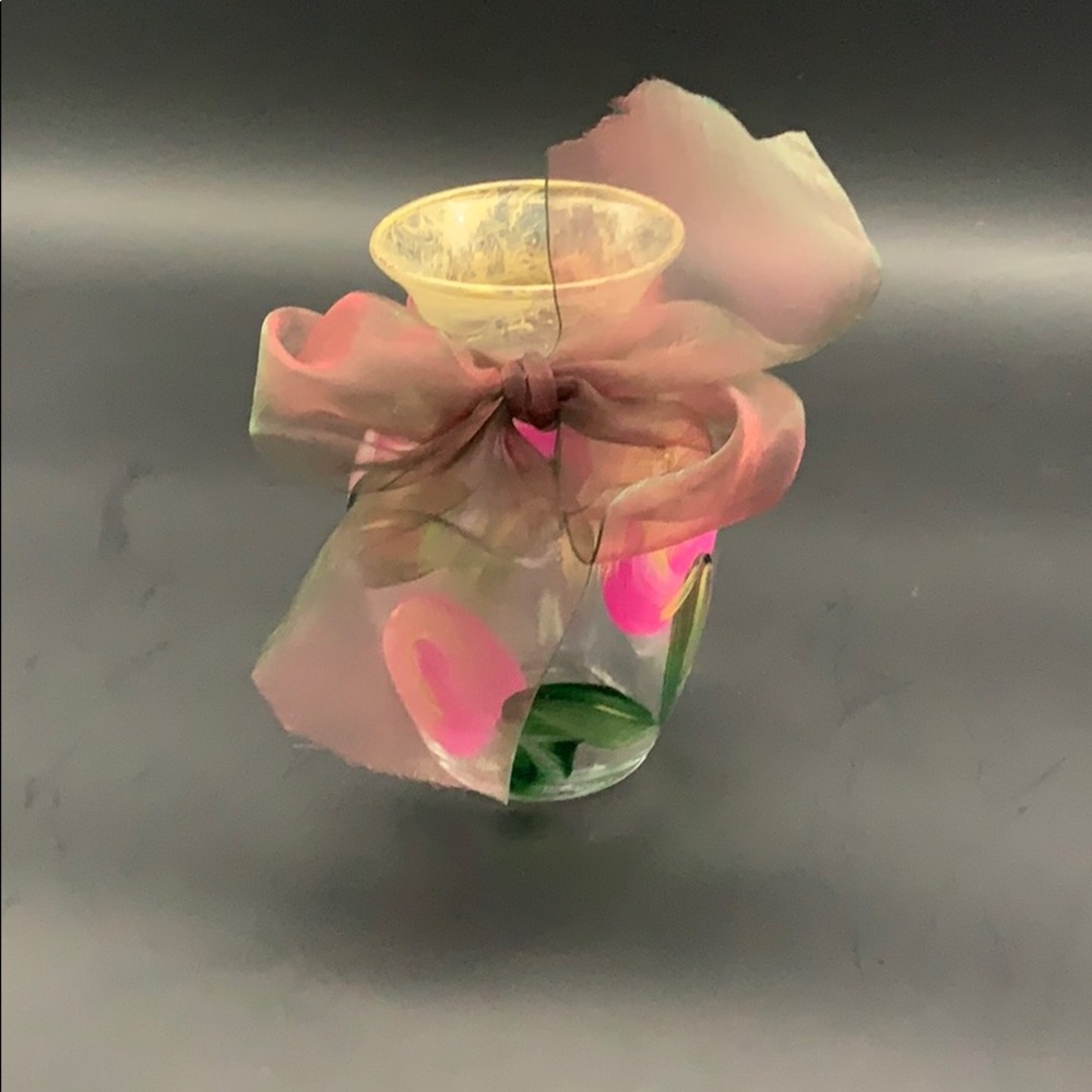 Delicate Hand-Painted Pink and Gold Flower Vase